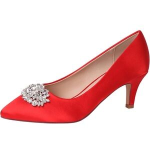 Erijunior Elegant Red Satin Pumps with Crystal Embellishment size 10